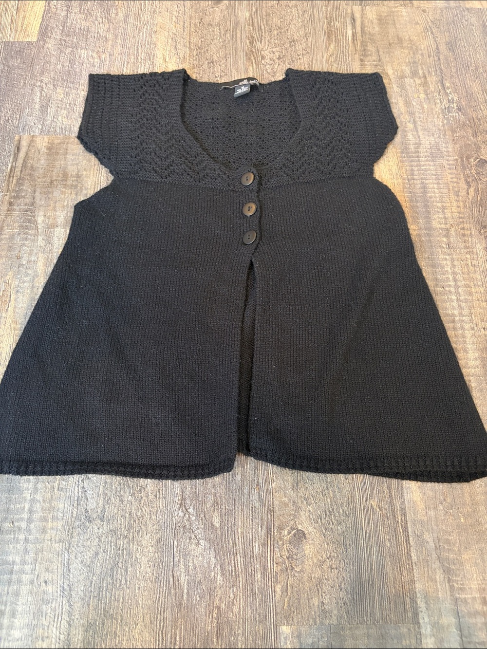 Willi Smith Black Short-Sleeve Button Knit Cardigan